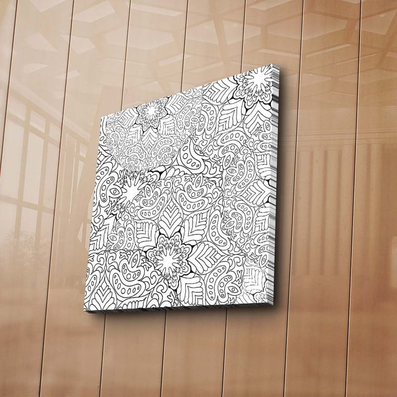 Canvastavla 45x45 cm - Intrikat mönster av blommor och blad - Svart / Vitt - Inredning - Tavlor & posters - Canvastavla