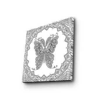Canvastavla 45x45 cm - Intrikat mönster av en fjäril omgiven av dekorativa detaljer - Svart / Vitt - Inredning - Tavlor & posters - Canvastavla