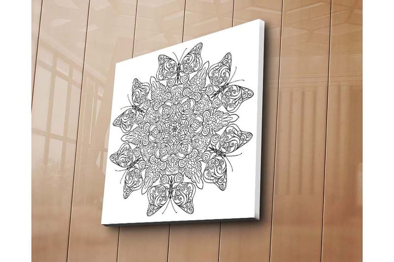 Canvastavla 45x45 cm - Intrikat mönster av fjärilar och blommor - Svart / Vitt - Inredning - Tavlor & posters - Canvastavla