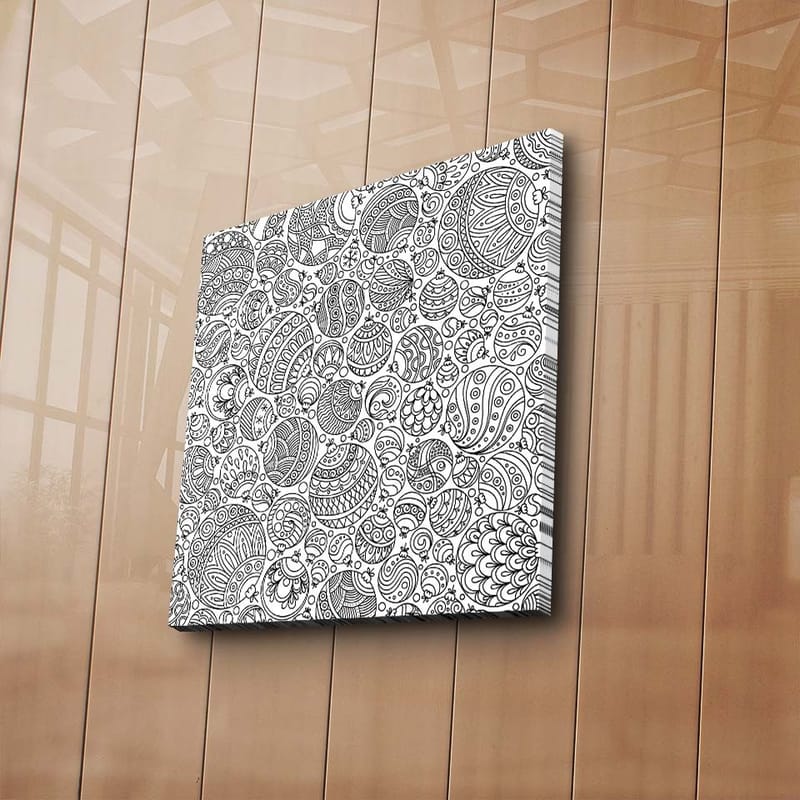 Canvastavla 45x45 cm - Intrikat mönster av svarta linjer och former - Svart / Vitt - Inredning - Tavlor & posters - Canvastavla