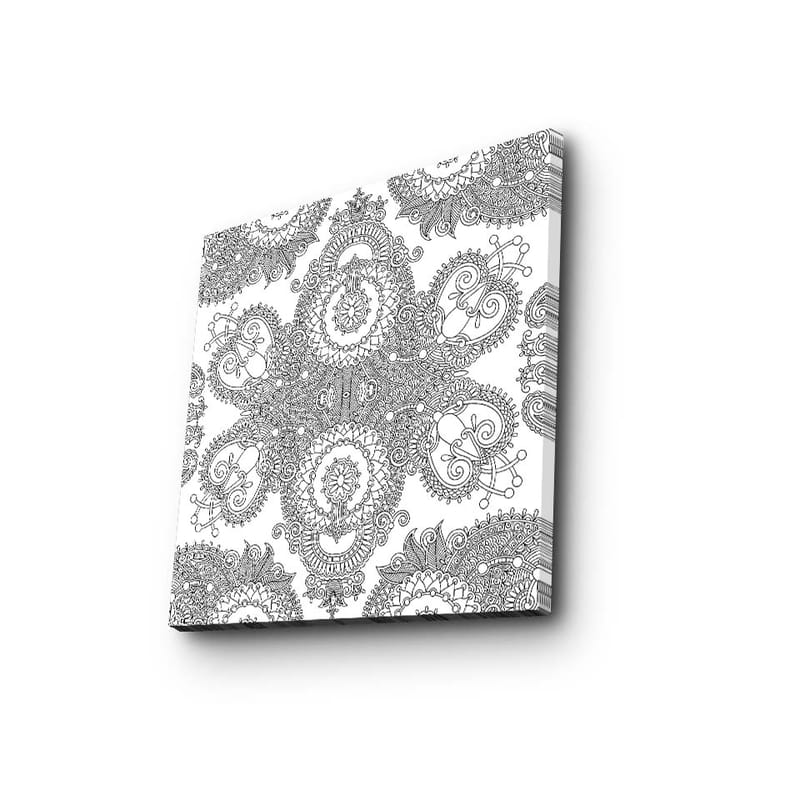 Canvastavla 45x45 cm - Intrikat mönster av svarta linjer på vit bakgrund - Svart / Vit - Inredning - Tavlor & posters - Canvastavla