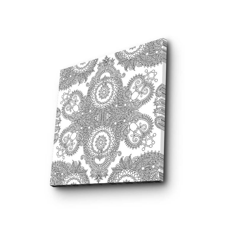 Canvastavla 45x45 cm - Intrikat mönster av svarta linjer på vit bakgrund - Svart / Vit - Inredning - Tavlor & posters - Canvastavla