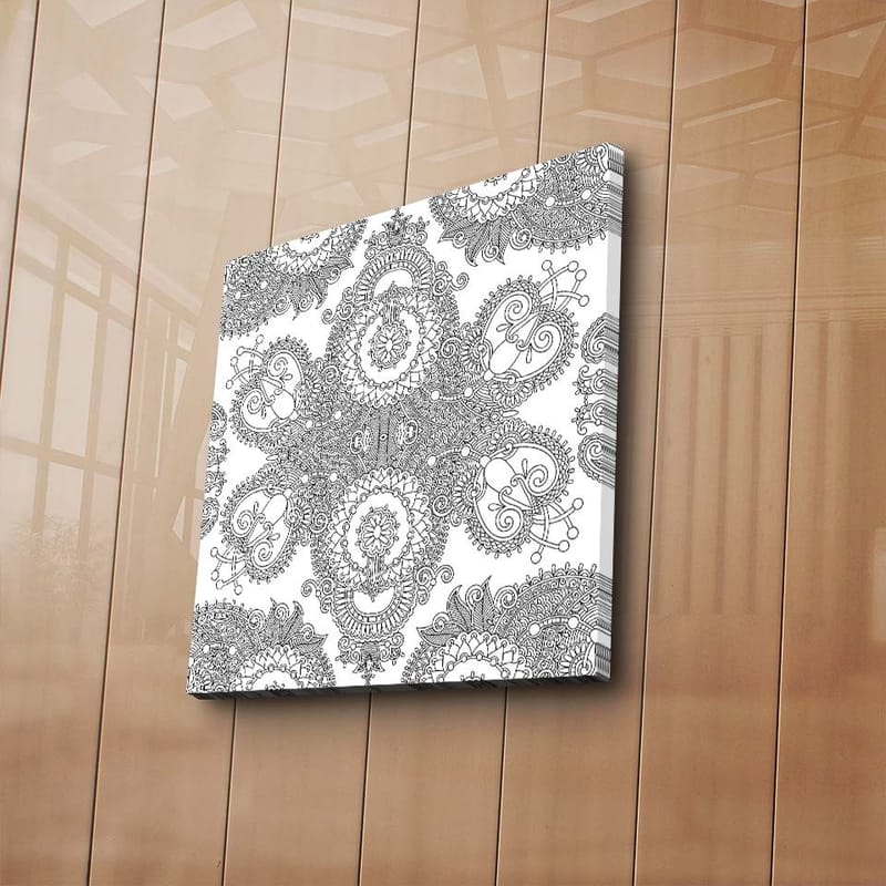 Canvastavla 45x45 cm - Intrikat mönster av svarta linjer på vit bakgrund - Svart / Vit - Inredning - Tavlor & posters - Canvastavla