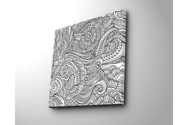 Canvastavla 45x45 cm - Intrikat mönster med blommor och svängda linjer - Svart / Vitt - Inredning - Tavlor & posters - Canvastavla