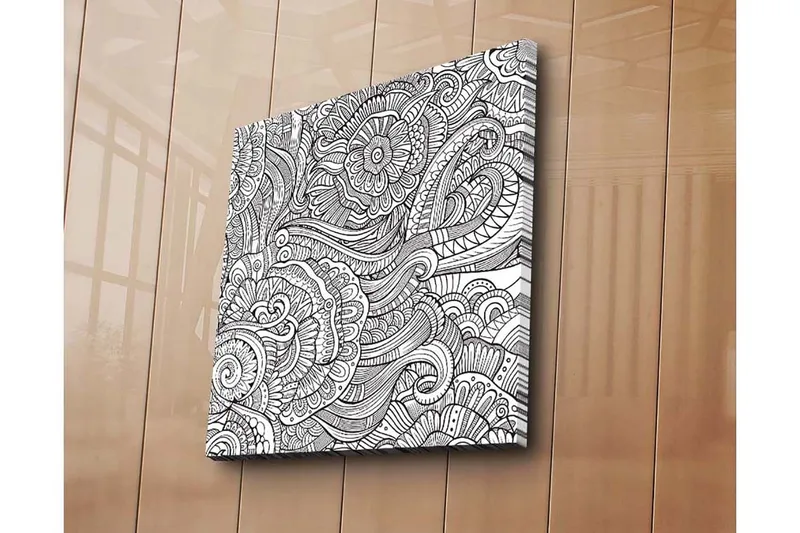 Canvastavla 45x45 cm - Intrikat mönster med blommor och sv ängda linjer - Svart / Vitt - Inredning - Tavlor & posters - Canvastavla