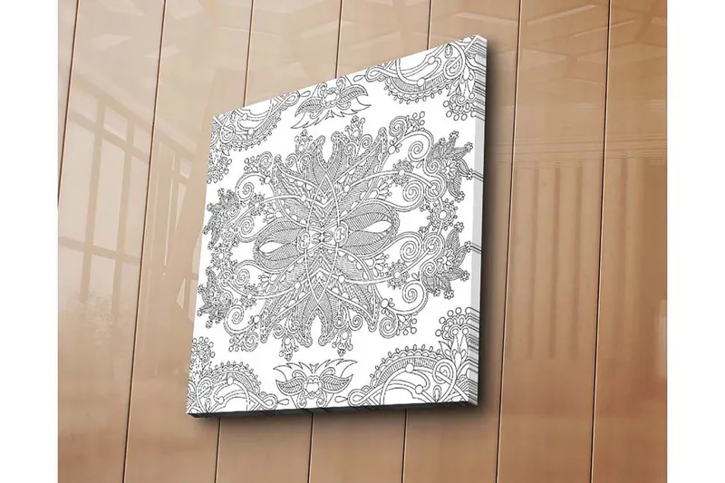 Canvastavla 45x45 cm - Intrikat mönster med florala och geometriska inslag - Svart / Vitt - Inredning - Tavlor & posters - Canvastavla