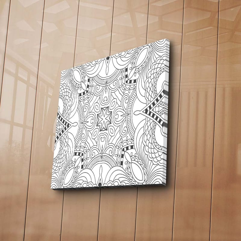 Canvastavla 45x45 cm - Intrikat mönster med geometriska former och linjer - Svart / Vitt - Inredning - Tavlor & posters - Canvastavla