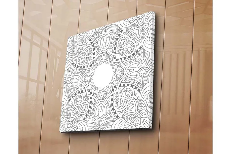 Canvastavla 45x45 cm - Intrikat mönster med geometriska och organiska former - Svart / Vitt - Inredning - Tavlor & posters - Canvastavla