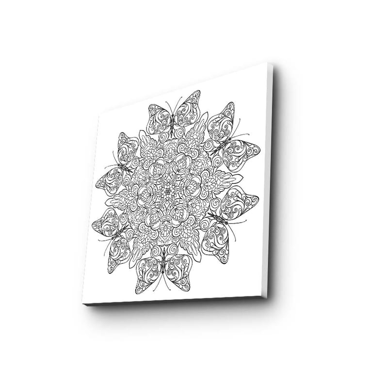 Canvastavla 45x45 cm - Intrikat mandala med fjärilar och blommor - Svart / Vitt - Inredning - Tavlor & posters - Canvastavla
