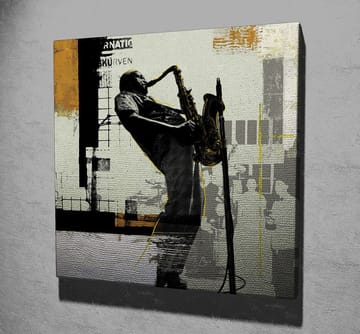 Canvastavla 45x45 cm - Jazzmusiker som spelar saxofon i en urban miljö - Svart / Gult / Grått - Inredning - Tavlor & posters - Canvastavla