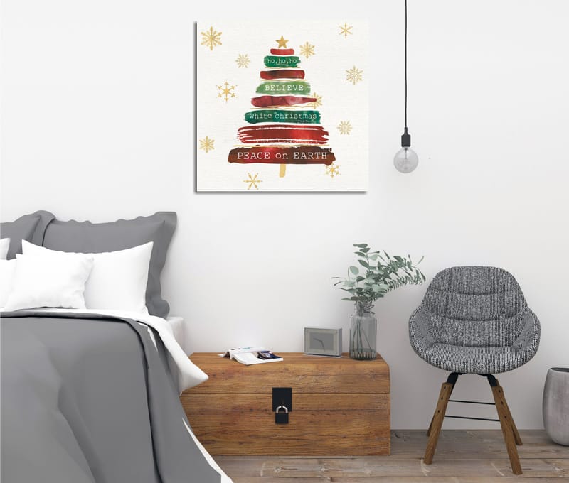 Canvastavla 45x45 cm - Julgran med text och dekorationer - Grön / Röd / Brun - Inredning - Tavlor & posters - Canvastavla