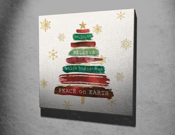 Canvastavla 45x45 cm - Julgran med text och dekorationer - Grön / Röd / Brun - Inredning - Tavlor & posters - Canvastavla