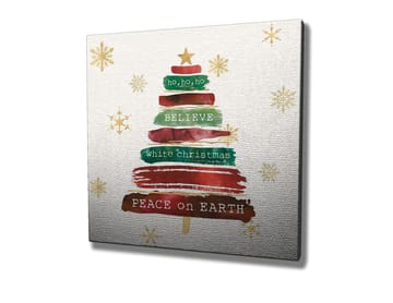 Canvastavla 45x45 cm - Julgran med text och dekorationer - Grön / Röd / Brun - Inredning - Tavlor & posters - Canvastavla