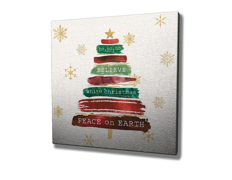Canvastavla 45x45 cm - Julgran med text och dekorationer - Grön / Röd / Brun - Inredning - Tavlor & posters - Canvastavla
