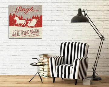 Canvastavla 45x45 cm - Julmotiv med renar och släde i snölandskap - Röd / Grå / Vit - Inredning - Tavlor & posters - Canvastavla