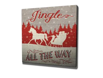 Canvastavla 45x45 cm - Julmotiv med renar och släde i snölandskap - Röd / Grå / Vit - Inredning - Tavlor & posters - Canvastavla