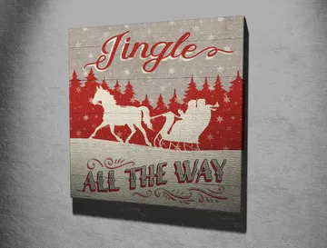 Canvastavla 45x45 cm - Julmotiv med renar och släde i snölandskap - Röd / Grå / Vit - Inredning - Tavlor & posters - Canvastavla