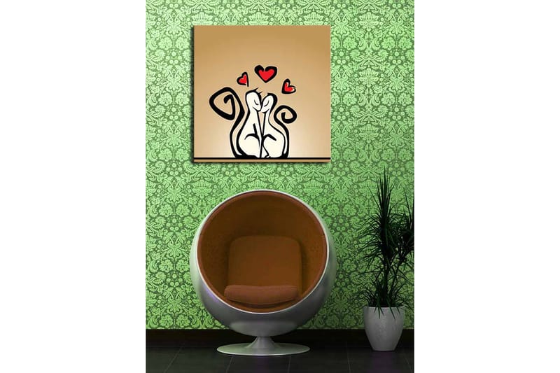 Canvastavla 45x45 cm - Kärleksfullt par av stiliserade figurer med hjärtan ovanför - Svart / Röd / Beige - Inredning - Tavlor & posters - Canvastavla