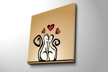 Canvastavla 45x45 cm - Kärleksfullt par av stiliserade figurer med hjärtan ovanför - Svart / Röd / Beige - Inredning - Tavlor & posters - Canvastavla