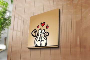 Canvastavla 45x45 cm - Kärleksfullt par av stiliserade figurer med hjärtan ovanför - Svart / Röd / Beige - Inredning - Tavlor & posters - Canvastavla