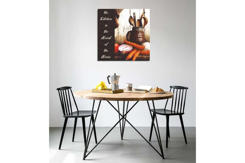 Canvastavla 45x45 cm - Kökstillbehör med grönsaker och köksredskap - Röd / Orange / Brun - Inredning - Tavlor & posters - Canvastavla