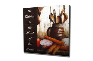 Canvastavla 45x45 cm - Kökstillbehör med grönsaker och köksredskap - Röd / Orange / Brun - Inredning - Tavlor & posters - Canvastavla