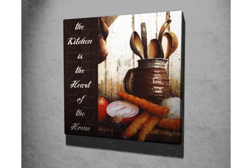Canvastavla 45x45 cm - Kökstillbehör med grönsaker och köksredskap - Röd / Orange / Brun - Inredning - Tavlor & posters - Canvastavla
