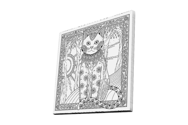 Canvastavla 45x45 cm - Katt med detaljerad mönstring och ornamentik, Svart / Vitt
