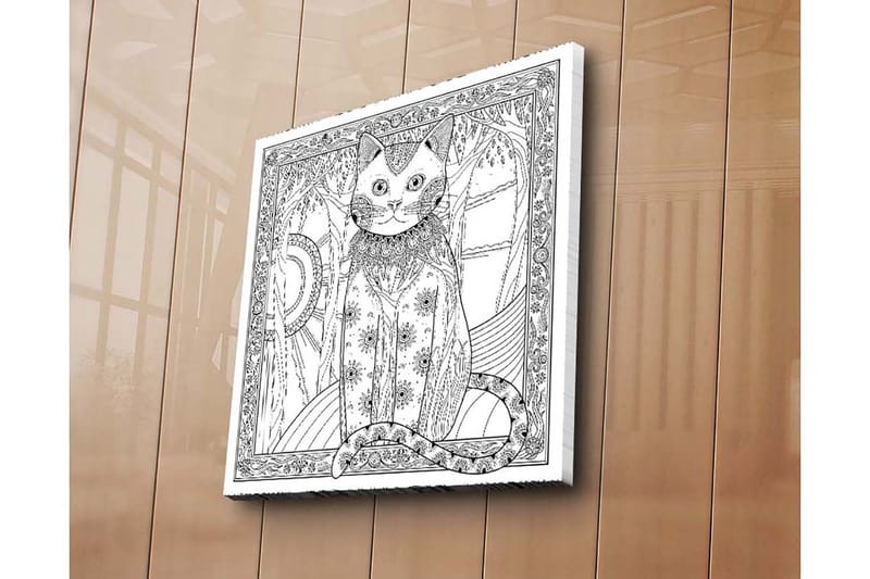 Canvastavla 45x45 cm - Katt med detaljerad mönstring och ornamentik - Svart / Vitt - Inredning - Tavlor & posters - Canvastavla