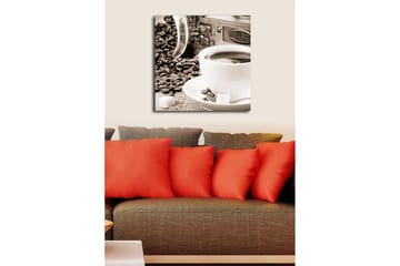 Canvastavla 45x45 cm - Kopp med kaffe omgiven av kaffebönor och sockerbitar - Brun / Vit / Grå - Inredning - Tavlor & posters - Canvastavla