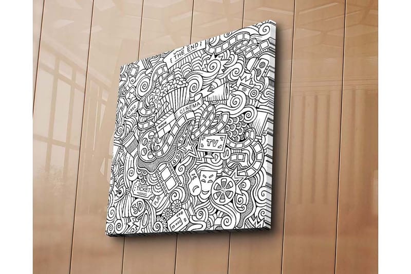 Canvastavla 45x45 cm - Kreativ komposition med film- och teaterrelaterade symboler - Svart / Vitt - Inredning - Tavlor & posters - Canvastavla