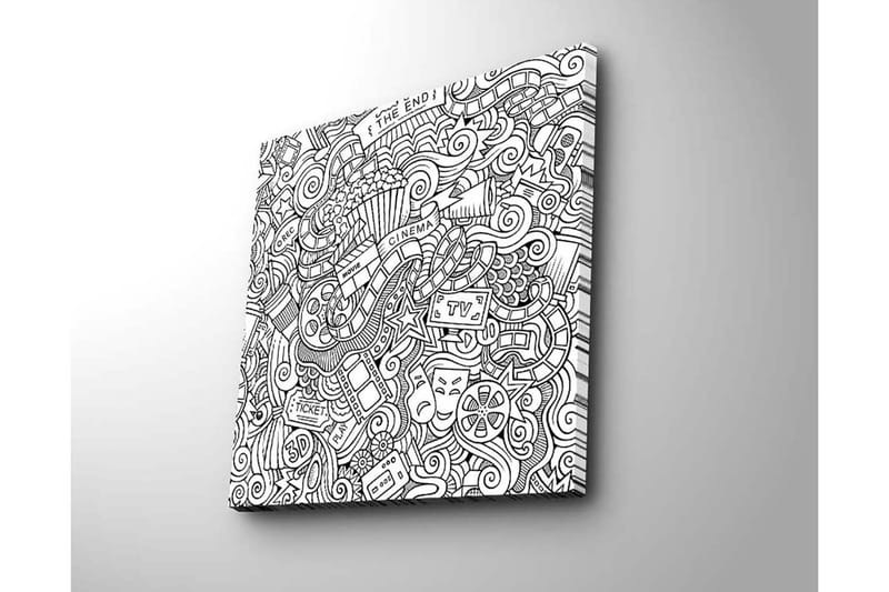 Canvastavla 45x45 cm - Kreativ komposition med film- och teaterrelaterade symboler - Svart / Vitt - Inredning - Tavlor & posters - Canvastavla