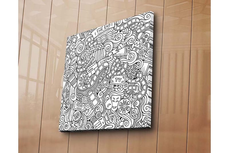 Canvastavla 45x45 cm - Kreativ komposition med film- och teaterrelaterade symboler - Svart / Vitt - Inredning - Tavlor & posters - Canvastavla