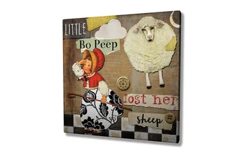 Canvastavla 45x45 cm - Lekfull scen med en flicka som letar efter sina får - Beige / Svart / Röd - Inredning - Tavlor & posters - Canvastavla