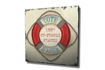 Canvastavla 45x45 cm - Livboj med vintage-inspirerad text från St-Tropez - Röd / Beige / Blå - Inredning - Tavlor & posters - Canvastavla