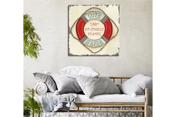 Canvastavla 45x45 cm - Livboj med vintage-inspirerad text från St-Tropez - Röd / Beige / Blå - Inredning - Tavlor & posters - Canvastavla