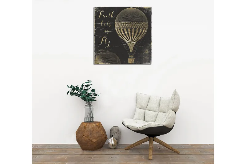 Canvastavla 45x45 cm - Luftballonger i vintage-stil med inspirerande text, Svart / Guld