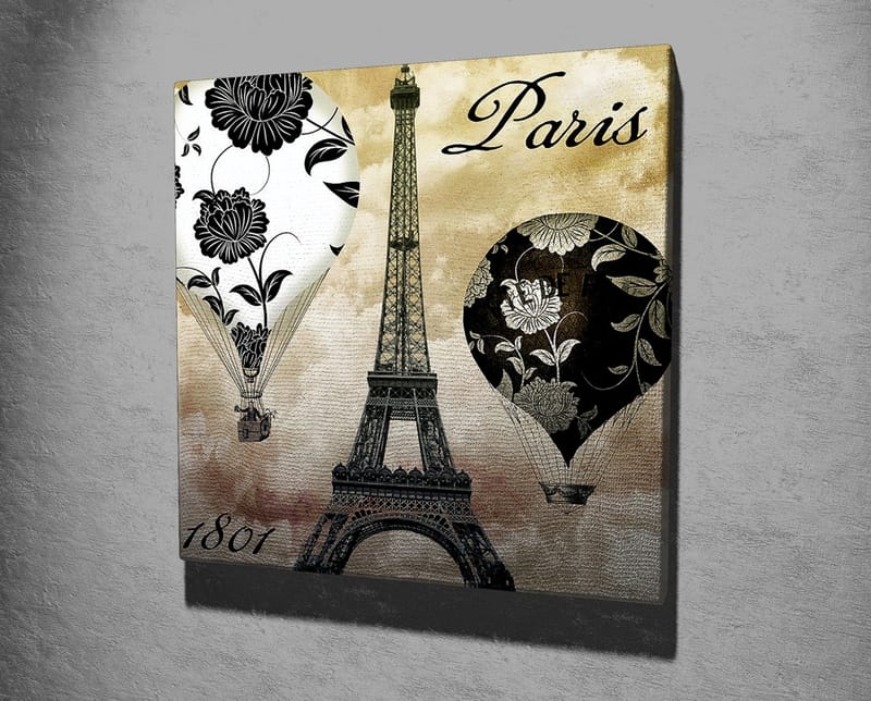 Canvastavla 45x45 cm - Luftballonger och Eiffeltornet i romantisk stil - Svart / Beige / Vitt - Inredning - Tavlor & posters - Canvastavla