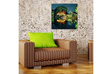 Canvastavla 45x45 cm - Lugn nattlig landskap med reflekterande vatten och färgglada träd - Grön / Röd / Blå - Inredning - Tavlor & posters - Canvastavla