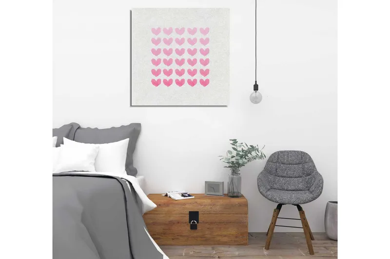 Canvastavla 45x45 cm - Mönster av hjärtan i olika nyanser av rosa - Rosa / Grå - Inredning - Tavlor & posters - Canvastavla