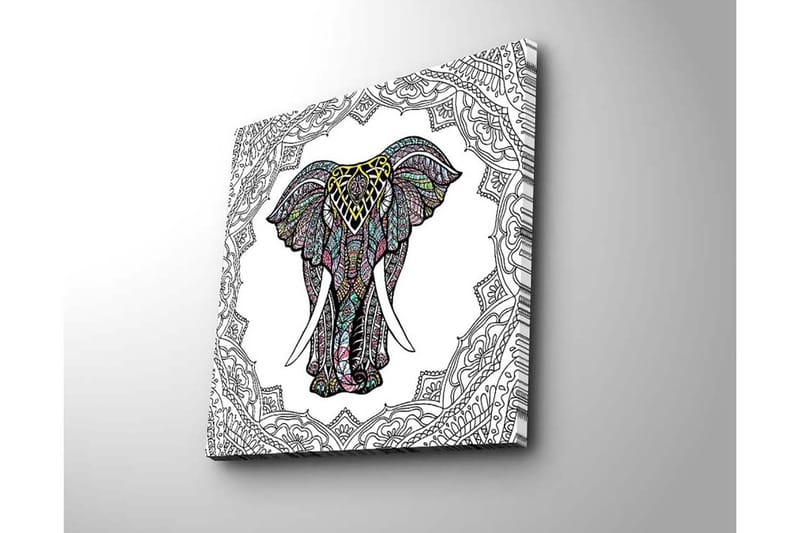 Canvastavla 45x45 cm - Mönstrad elefant i centralt fokus - Svart / Gult / Turkos - Inredning - Tavlor & posters - Canvastavla