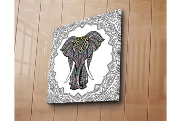 Canvastavla 45x45 cm - Mönstrad elefant i centralt fokus - Svart / Gult / Turkos - Inredning - Tavlor & posters - Canvastavla