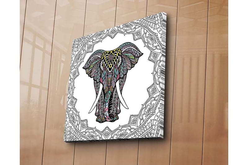 Canvastavla 45x45 cm - Mönstrad elefant i centralt fokus - Svart / Gult / Turkos - Inredning - Tavlor & posters - Canvastavla