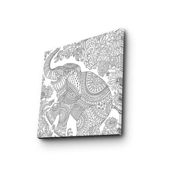 Canvastavla 45x45 cm - Mönstrad elefant omgiven av blommor och bladverk - Svart / Vitt - Inredning - Tavlor & posters - Canvastavla