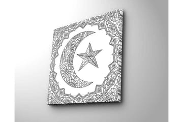 Canvastavla 45x45 cm - Mönstrad halvmåne och stjärna i en dekorativ ram - Svart / Vitt - Inredning - Tavlor & posters - Canvastavla