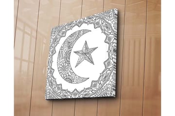 Canvastavla 45x45 cm - Mönstrad halvmåne och stjärna i en dekorativ ram - Svart / Vitt - Inredning - Tavlor & posters - Canvastavla