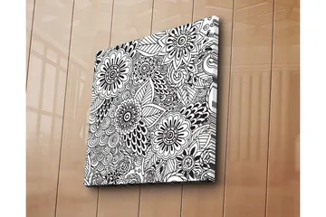 Canvastavla 45x45 cm - Mönstrad komposition av blommor och blad - Svart / Vitt - Inredning - Tavlor & posters - Canvastavla