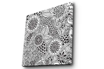 Canvastavla 45x45 cm - Mönstrad komposition av blommor och blad - Svart / Vitt - Inredning - Tavlor & posters - Canvastavla