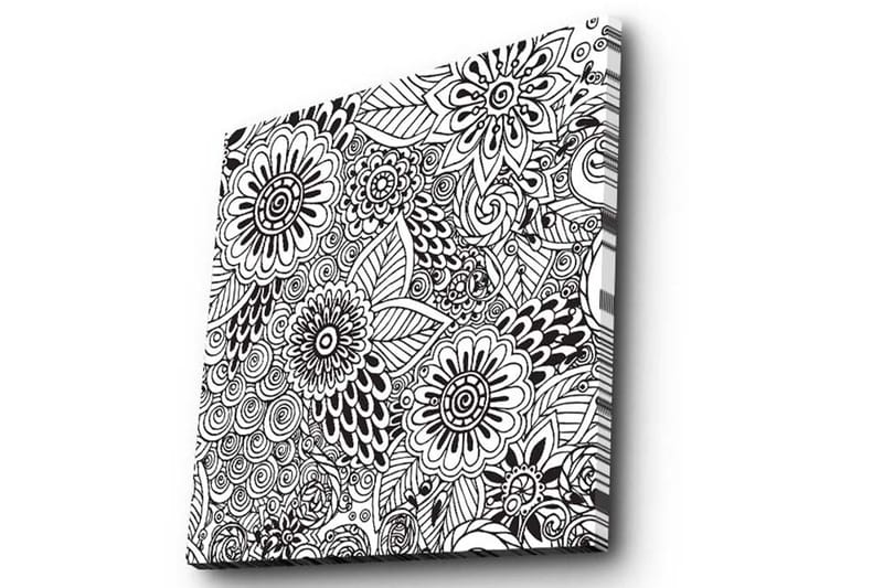 Canvastavla 45x45 cm - Mönstrad komposition av blommor och blad - Svart / Vitt - Inredning - Tavlor & posters - Canvastavla