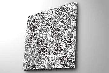 Canvastavla 45x45 cm - Mönstrad komposition av blommor och blad - Svart / Vitt - Inredning - Tavlor & posters - Canvastavla